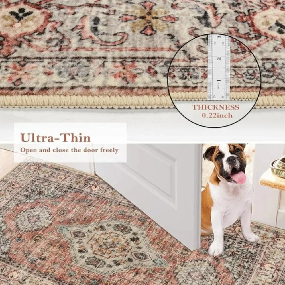 New 2x4 Peach Orange Oriental Rug, Washable, Non-Slip Vintage Entryway Carpet